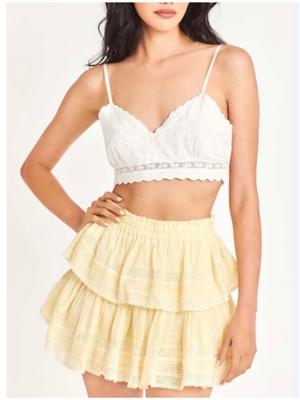 LoveShackFancy Ruffle Mini Skirt in yellow NWOT